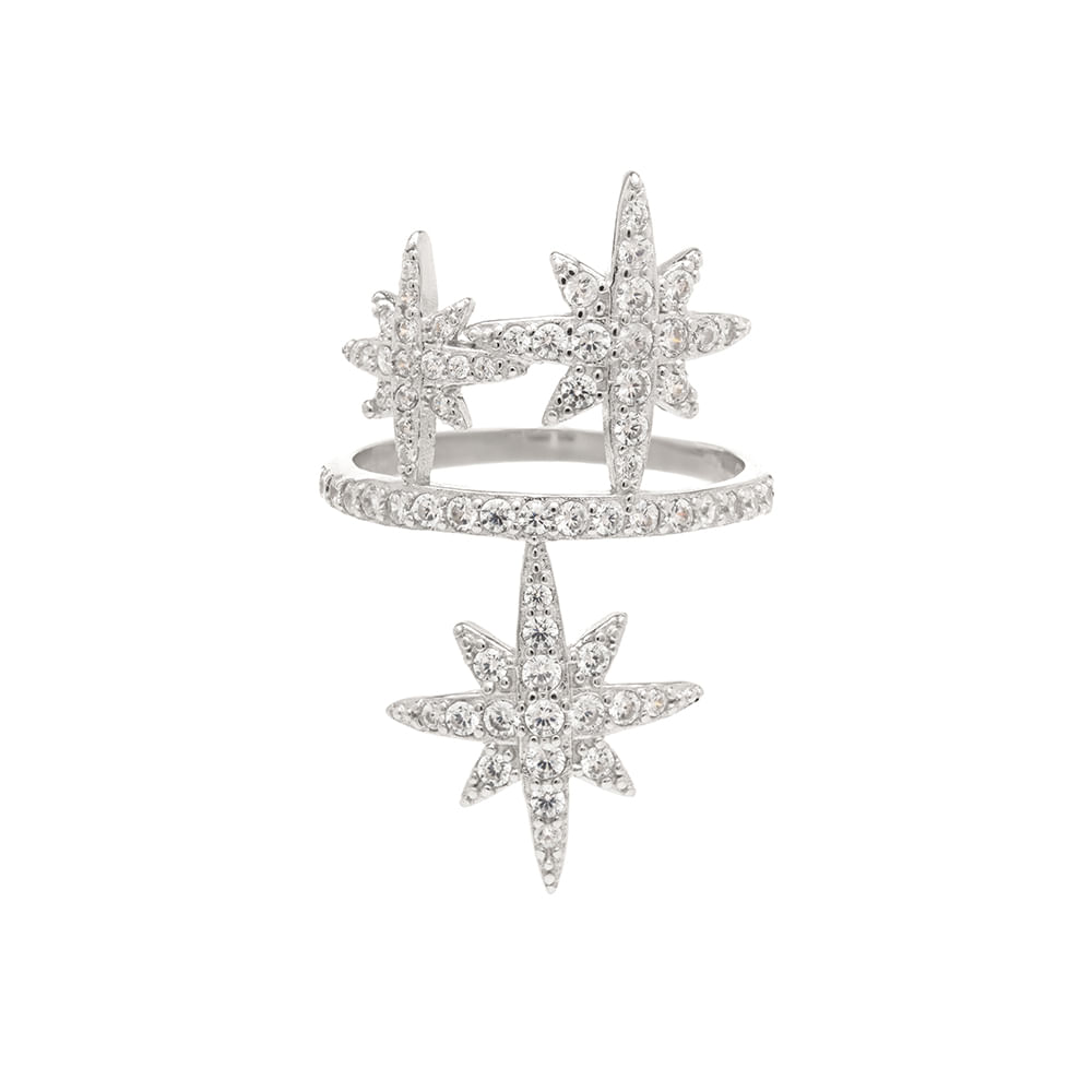 Anel Estrelas com Zircônias Brancas - Prata 925